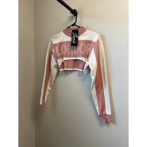NWT Lavish Balboa Crop Sweater Landon Top Size L Long Sleeve Crewneck pink white
